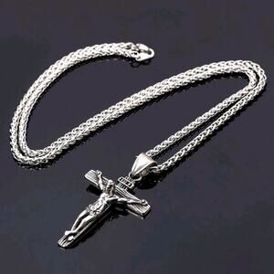 Silver Cross Crucifix INRI Necklace Jesus Men's Valentine's Birthday Gift NEW